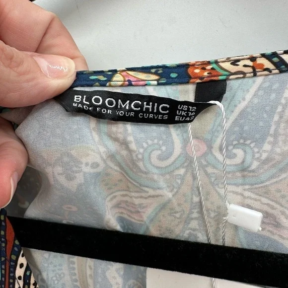 NWT 12 BLOOMCHIC Patchwork boho blue-teal colorful coastal woman maxi dress - Picture 6 of 14